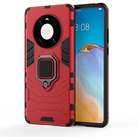 Coque Contour Silicone et Plastique Housse Etui Mat avec Magnetique Support Bague Anneau pour Huawei Mate 40 Pro Rouge