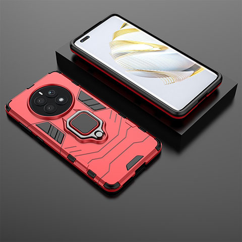 Coque Contour Silicone et Plastique Housse Etui Mat avec Magnetique Support Bague Anneau pour Huawei Mate 50 Rouge