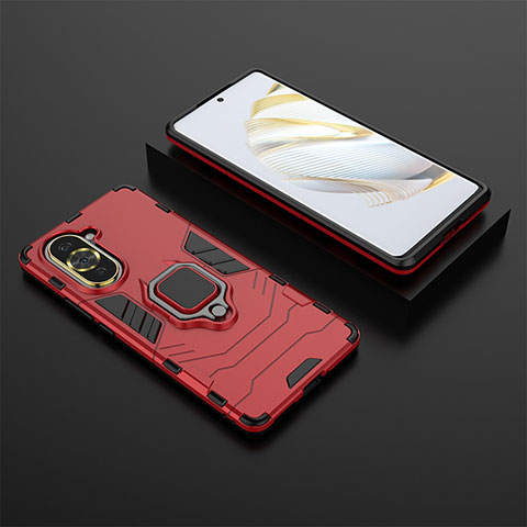 Coque Contour Silicone et Plastique Housse Etui Mat avec Magnetique Support Bague Anneau pour Huawei Nova 10 Rouge