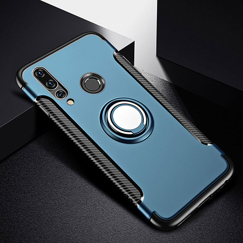 Coque Contour Silicone et Plastique Housse Etui Mat avec Magnetique Support Bague Anneau pour Huawei Nova 4e Bleu