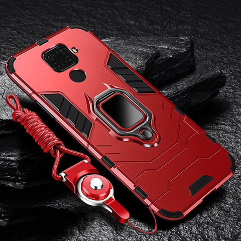 Coque Contour Silicone et Plastique Housse Etui Mat avec Magnetique Support Bague Anneau pour Huawei Nova 5i Pro Rouge