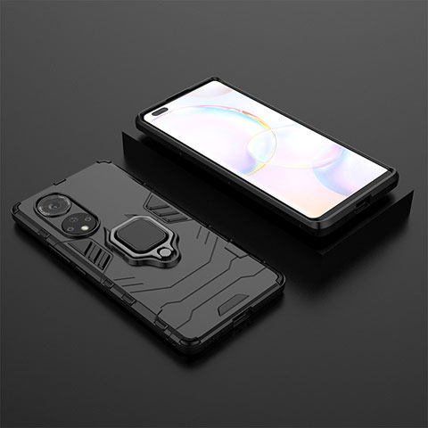 Coque Contour Silicone et Plastique Housse Etui Mat avec Magnetique Support Bague Anneau pour Huawei Nova 9 Pro Noir