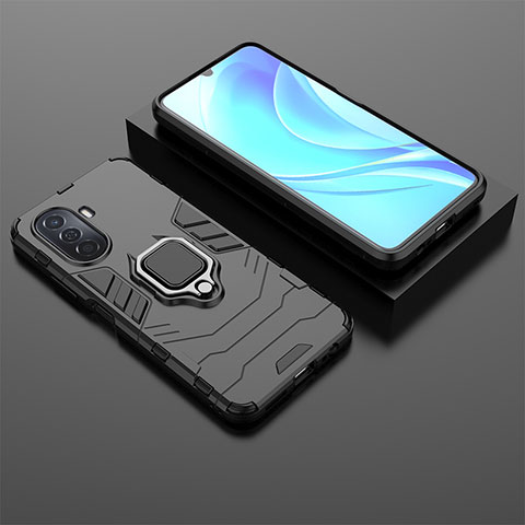 Coque Contour Silicone et Plastique Housse Etui Mat avec Magnetique Support Bague Anneau pour Huawei Nova Y70 Plus Noir