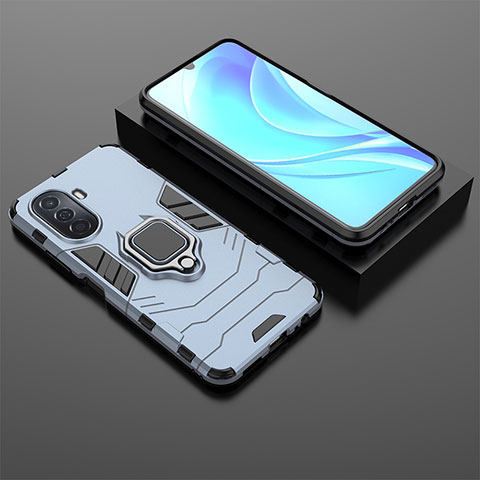 Coque Contour Silicone et Plastique Housse Etui Mat avec Magnetique Support Bague Anneau pour Huawei Nova Y71 Bleu