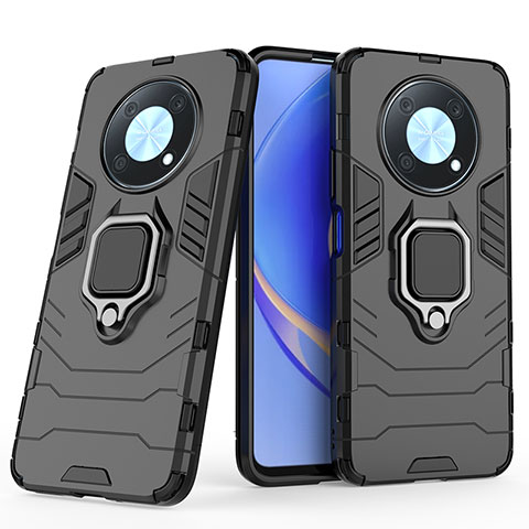 Coque Contour Silicone et Plastique Housse Etui Mat avec Magnetique Support Bague Anneau pour Huawei Nova Y90 Noir