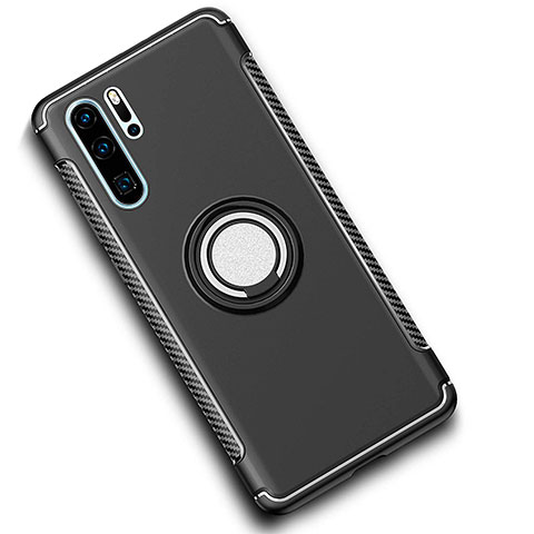 Coque Contour Silicone et Plastique Housse Etui Mat avec Magnetique Support Bague Anneau pour Huawei P30 Pro New Edition Noir