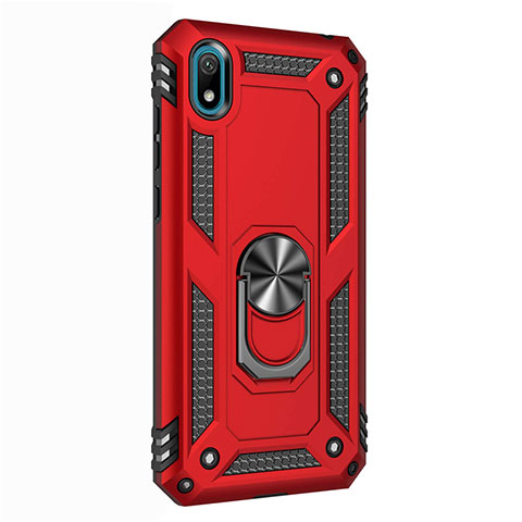 Coque Contour Silicone et Plastique Housse Etui Mat avec Magnetique Support Bague Anneau pour Huawei Y5 (2019) Rouge