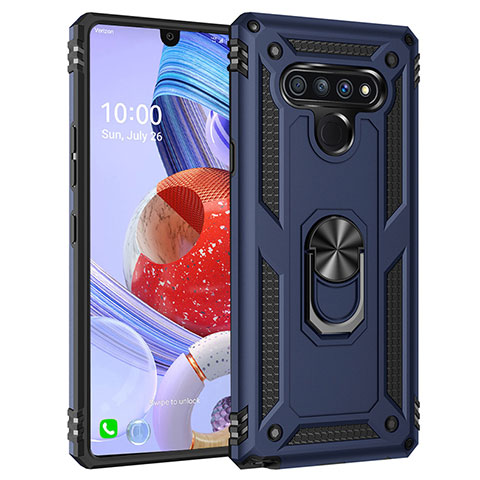 Coque Contour Silicone et Plastique Housse Etui Mat avec Magnetique Support Bague Anneau pour LG Stylo 6 Bleu