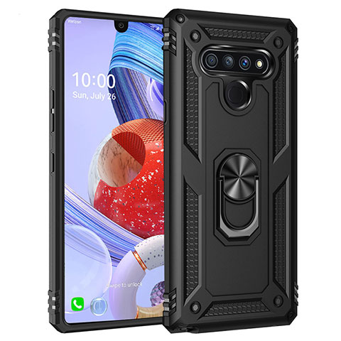 Coque Contour Silicone et Plastique Housse Etui Mat avec Magnetique Support Bague Anneau pour LG Stylo 6 Noir