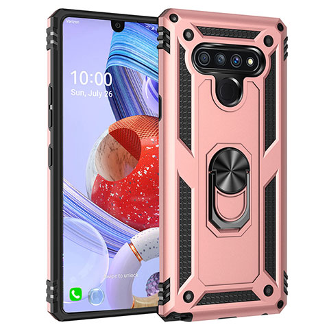 Coque Contour Silicone et Plastique Housse Etui Mat avec Magnetique Support Bague Anneau pour LG Stylo 6 Or Rose