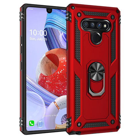 Coque Contour Silicone et Plastique Housse Etui Mat avec Magnetique Support Bague Anneau pour LG Stylo 6 Rouge