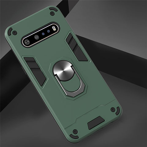 Coque Contour Silicone et Plastique Housse Etui Mat avec Magnetique Support Bague Anneau pour LG V60 ThinQ 5G Vert