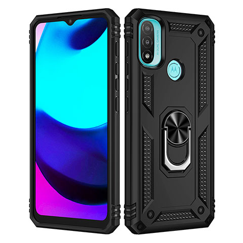 Coque Contour Silicone et Plastique Housse Etui Mat avec Magnetique Support Bague Anneau pour Motorola Moto E30 Noir