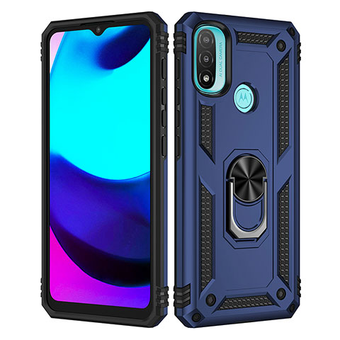 Coque Contour Silicone et Plastique Housse Etui Mat avec Magnetique Support Bague Anneau pour Motorola Moto E40 Bleu