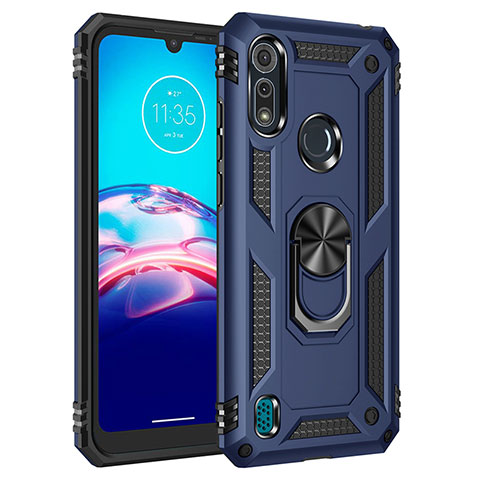 Coque Contour Silicone et Plastique Housse Etui Mat avec Magnetique Support Bague Anneau pour Motorola Moto E6s (2020) Bleu