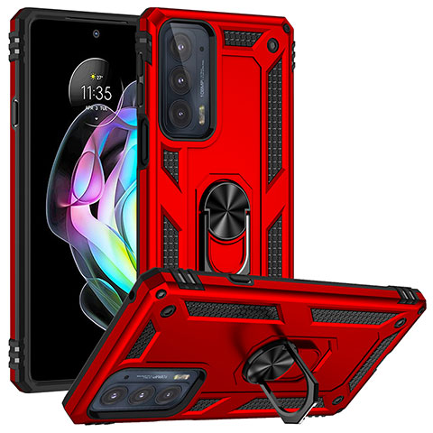 Coque Contour Silicone et Plastique Housse Etui Mat avec Magnetique Support Bague Anneau pour Motorola Moto Edge 20 5G Rouge