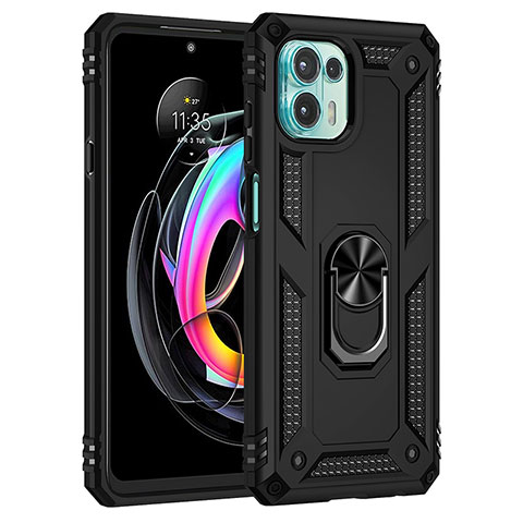 Coque Contour Silicone et Plastique Housse Etui Mat avec Magnetique Support Bague Anneau pour Motorola Moto Edge 20 Lite 5G Noir