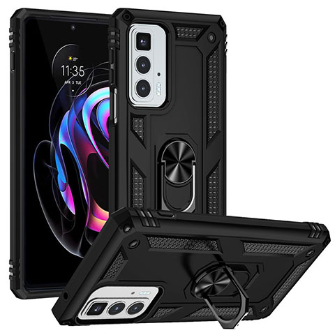 Coque Contour Silicone et Plastique Housse Etui Mat avec Magnetique Support Bague Anneau pour Motorola Moto Edge 20 Pro 5G Noir