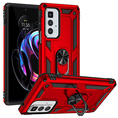 Coque Contour Silicone et Plastique Housse Etui Mat avec Magnetique Support Bague Anneau pour Motorola Moto Edge 20 Pro 5G Rouge