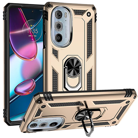 Coque Contour Silicone et Plastique Housse Etui Mat avec Magnetique Support Bague Anneau pour Motorola Moto Edge 30 Pro 5G Or