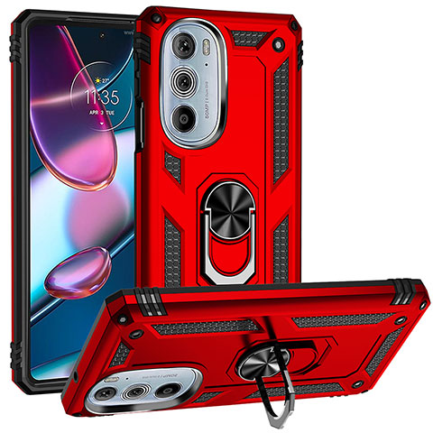 Coque Contour Silicone et Plastique Housse Etui Mat avec Magnetique Support Bague Anneau pour Motorola Moto Edge Plus (2022) 5G Rouge