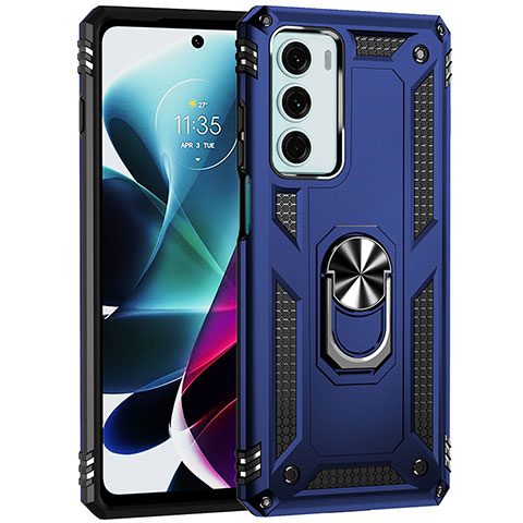 Coque Contour Silicone et Plastique Housse Etui Mat avec Magnetique Support Bague Anneau pour Motorola Moto Edge S30 5G Bleu