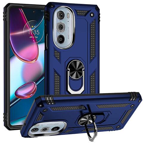 Coque Contour Silicone et Plastique Housse Etui Mat avec Magnetique Support Bague Anneau pour Motorola Moto Edge X30 5G Bleu