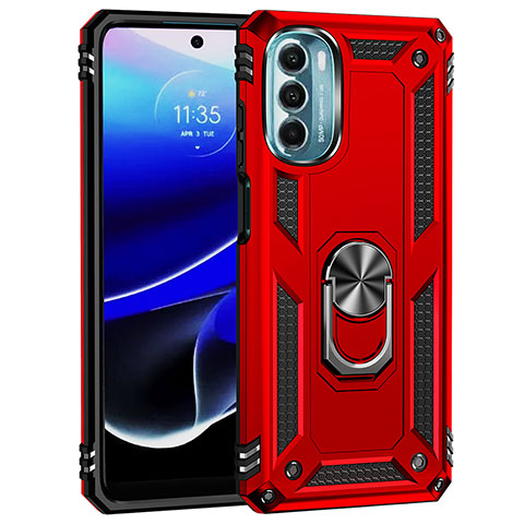 Coque Contour Silicone et Plastique Housse Etui Mat avec Magnetique Support Bague Anneau pour Motorola Moto G 5G (2022) Rouge