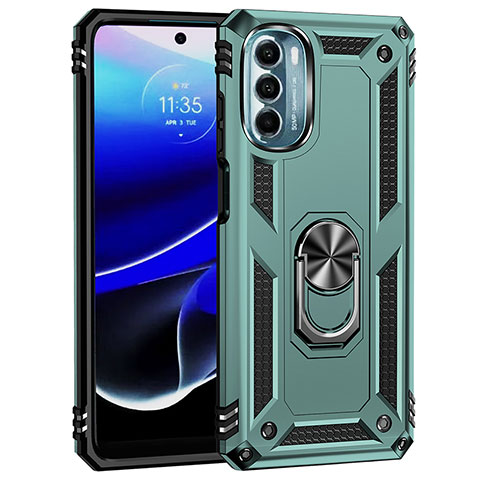 Coque Contour Silicone et Plastique Housse Etui Mat avec Magnetique Support Bague Anneau pour Motorola Moto G 5G (2022) Vert