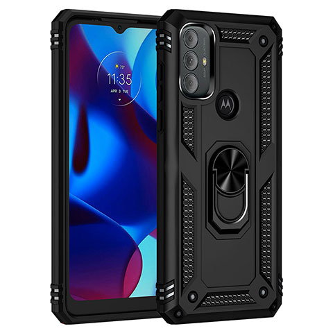 Coque Contour Silicone et Plastique Housse Etui Mat avec Magnetique Support Bague Anneau pour Motorola Moto G Play (2023) Noir