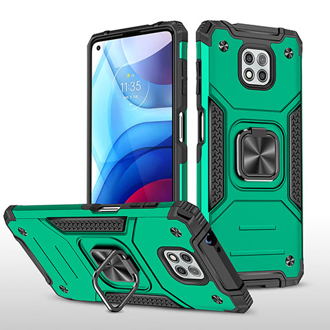 Coque Contour Silicone et Plastique Housse Etui Mat avec Magnetique Support Bague Anneau pour Motorola Moto G Power (2021) Vert