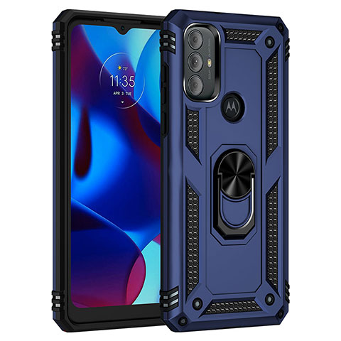 Coque Contour Silicone et Plastique Housse Etui Mat avec Magnetique Support Bague Anneau pour Motorola Moto G Power (2022) Bleu