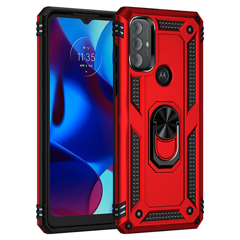 Coque Contour Silicone et Plastique Housse Etui Mat avec Magnetique Support Bague Anneau pour Motorola Moto G Power (2022) Rouge