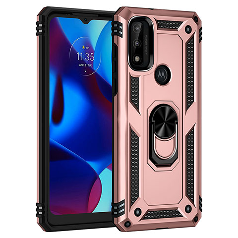 Coque Contour Silicone et Plastique Housse Etui Mat avec Magnetique Support Bague Anneau pour Motorola Moto G Pure Or Rose