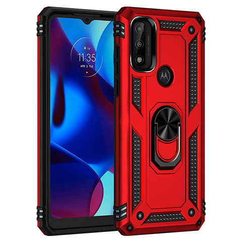 Coque Contour Silicone et Plastique Housse Etui Mat avec Magnetique Support Bague Anneau pour Motorola Moto G Pure Rouge