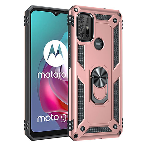 Coque Contour Silicone et Plastique Housse Etui Mat avec Magnetique Support Bague Anneau pour Motorola Moto G10 Or Rose