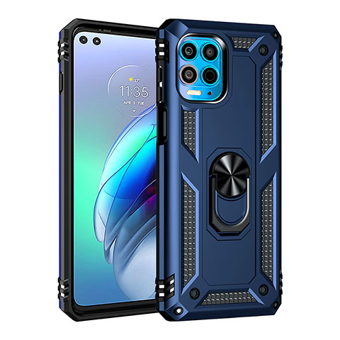 Coque Contour Silicone et Plastique Housse Etui Mat avec Magnetique Support Bague Anneau pour Motorola Moto G100 5G Bleu