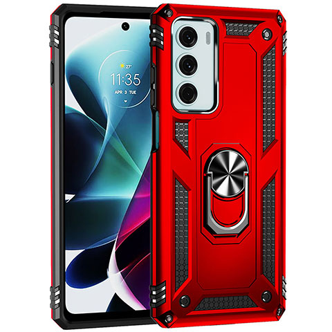 Coque Contour Silicone et Plastique Housse Etui Mat avec Magnetique Support Bague Anneau pour Motorola Moto G200 5G Rouge