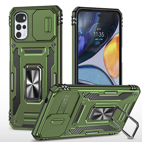 Coque Contour Silicone et Plastique Housse Etui Mat avec Magnetique Support Bague Anneau pour Motorola Moto G22 Vert