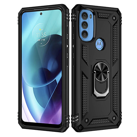 Coque Contour Silicone et Plastique Housse Etui Mat avec Magnetique Support Bague Anneau pour Motorola Moto G71 5G Noir