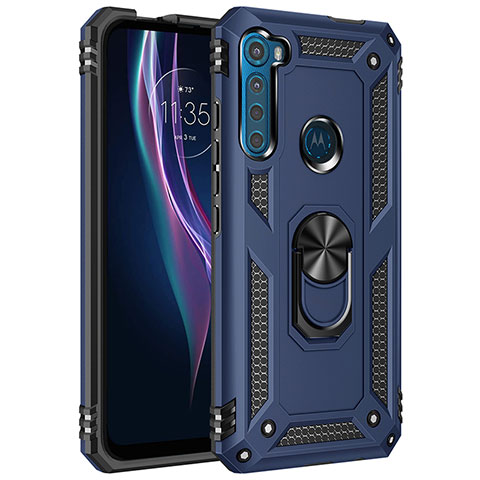 Coque Contour Silicone et Plastique Housse Etui Mat avec Magnetique Support Bague Anneau pour Motorola Moto One Fusion Plus Bleu