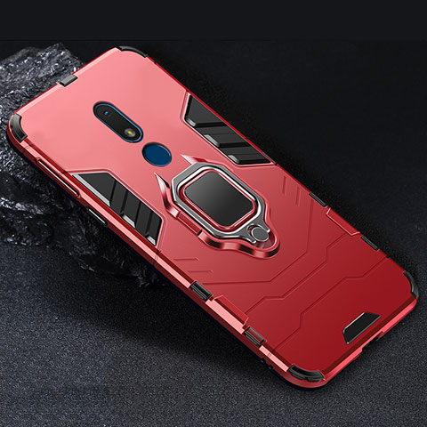 Coque Contour Silicone et Plastique Housse Etui Mat avec Magnetique Support Bague Anneau pour Nokia C3 Rouge