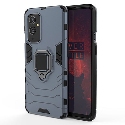 Coque Contour Silicone et Plastique Housse Etui Mat avec Magnetique Support Bague Anneau pour OnePlus 9 5G Bleu