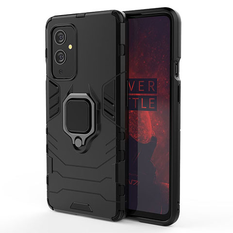 Coque Contour Silicone et Plastique Housse Etui Mat avec Magnetique Support Bague Anneau pour OnePlus 9 5G Noir