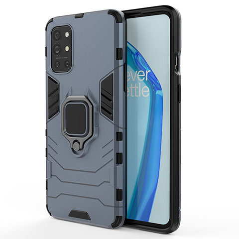 Coque Contour Silicone et Plastique Housse Etui Mat avec Magnetique Support Bague Anneau pour OnePlus 9R 5G Bleu