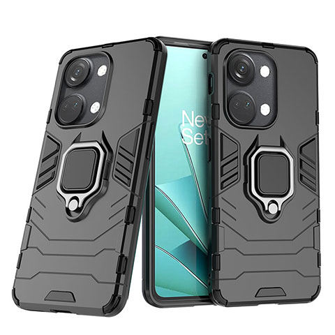 Coque Contour Silicone et Plastique Housse Etui Mat avec Magnetique Support Bague Anneau pour OnePlus Ace 2V 5G Noir