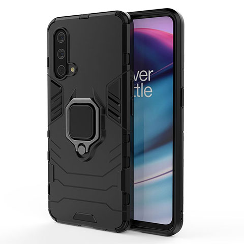 Coque Contour Silicone et Plastique Housse Etui Mat avec Magnetique Support Bague Anneau pour OnePlus Nord CE 5G Noir