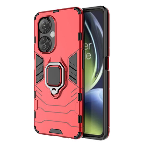 Coque Contour Silicone et Plastique Housse Etui Mat avec Magnetique Support Bague Anneau pour OnePlus Nord N30 5G Rouge