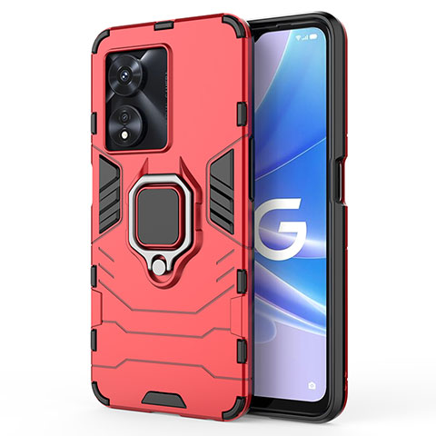 Coque Contour Silicone et Plastique Housse Etui Mat avec Magnetique Support Bague Anneau pour Oppo A1 Pro 5G Rouge