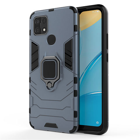 Coque Contour Silicone et Plastique Housse Etui Mat avec Magnetique Support Bague Anneau pour Oppo A15 Bleu